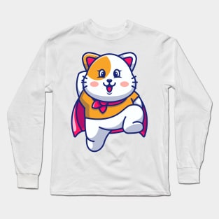 Cute super hero cat jumping cartoon Long Sleeve T-Shirt